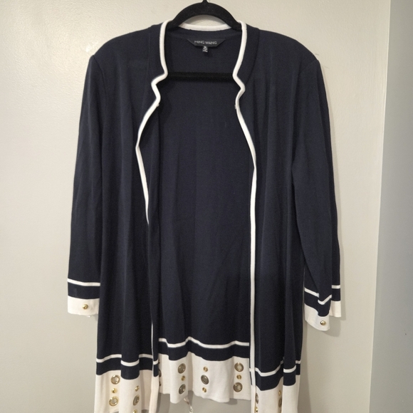 Ming Wang Women's Blue/White Blazer Cardigan.  Size XL Preppy Office Classic - Picture 2 of 8